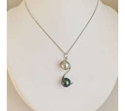 Toi&Moi Moorea - Pendentif en Or Blanc et Perles de Tahiti d'exception