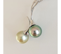 Toi&Moi Nuku Hiva - Pendentif en Or Blanc et Perles de Tahiti d'Exception