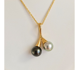 Toi&Moi Tahaa - Pendentif en Or Jaune et Perles de Tahiti d'Exception