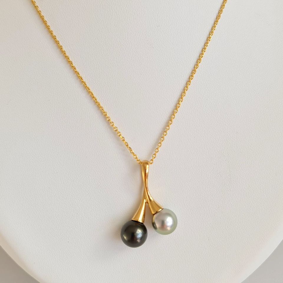 Toi&Moi Tahaa - Pendentif en Or Jaune et Perles de Tahiti d'Exception