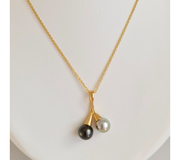 Toi&Moi Tahaa - Pendentif en Or Jaune et Perles de Tahiti d'Exception