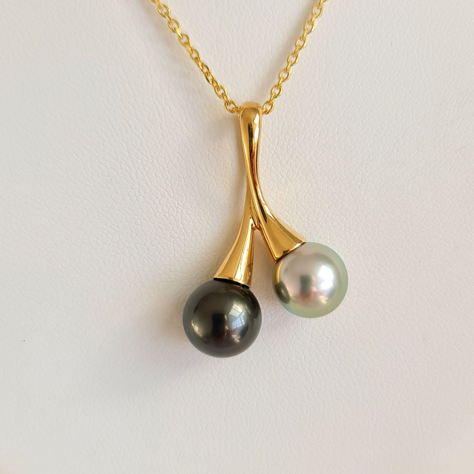 Toi&Moi Tahaa - Pendentif en Or Jaune et Perles de Tahiti d'Exception