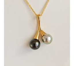 Toi&Moi Tahaa - Pendentif en Or Jaune et Perles de Tahiti d'Exception