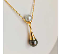 Toi&Moi Kaukura - Pendentif en Or Jaune et Perles de Tahiti d'Exception