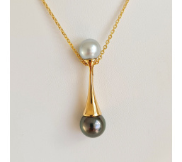 Toi&Moi Kaukura - Pendentif en Or Jaune et Perles de Tahiti d'Exception