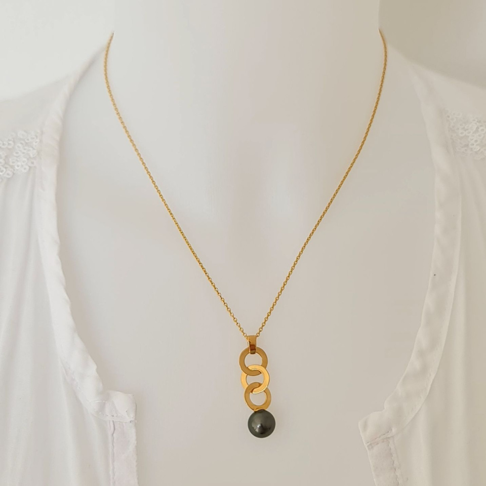 Les Trois Anneaux - Pendentif Or et Perle de Tahiti d'Exception