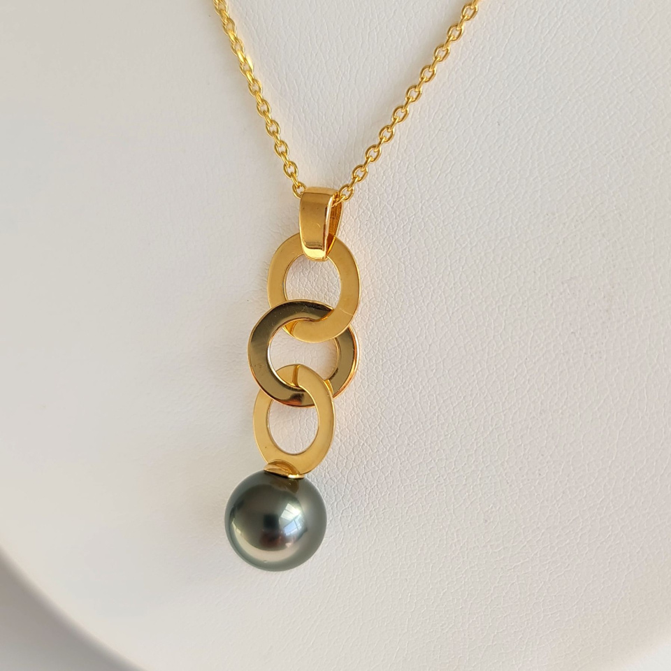 Les Trois Anneaux - Pendentif Or et Perle de Tahiti d'Exception