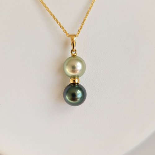 Toi & Moi Rikitea - Pendentif Or Jaune et Perles de Tahiti d'Exception