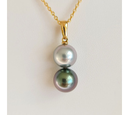 Toi & Moi Rikitea - Pendentif Or Jaune et Perles de Tahiti d'Exception