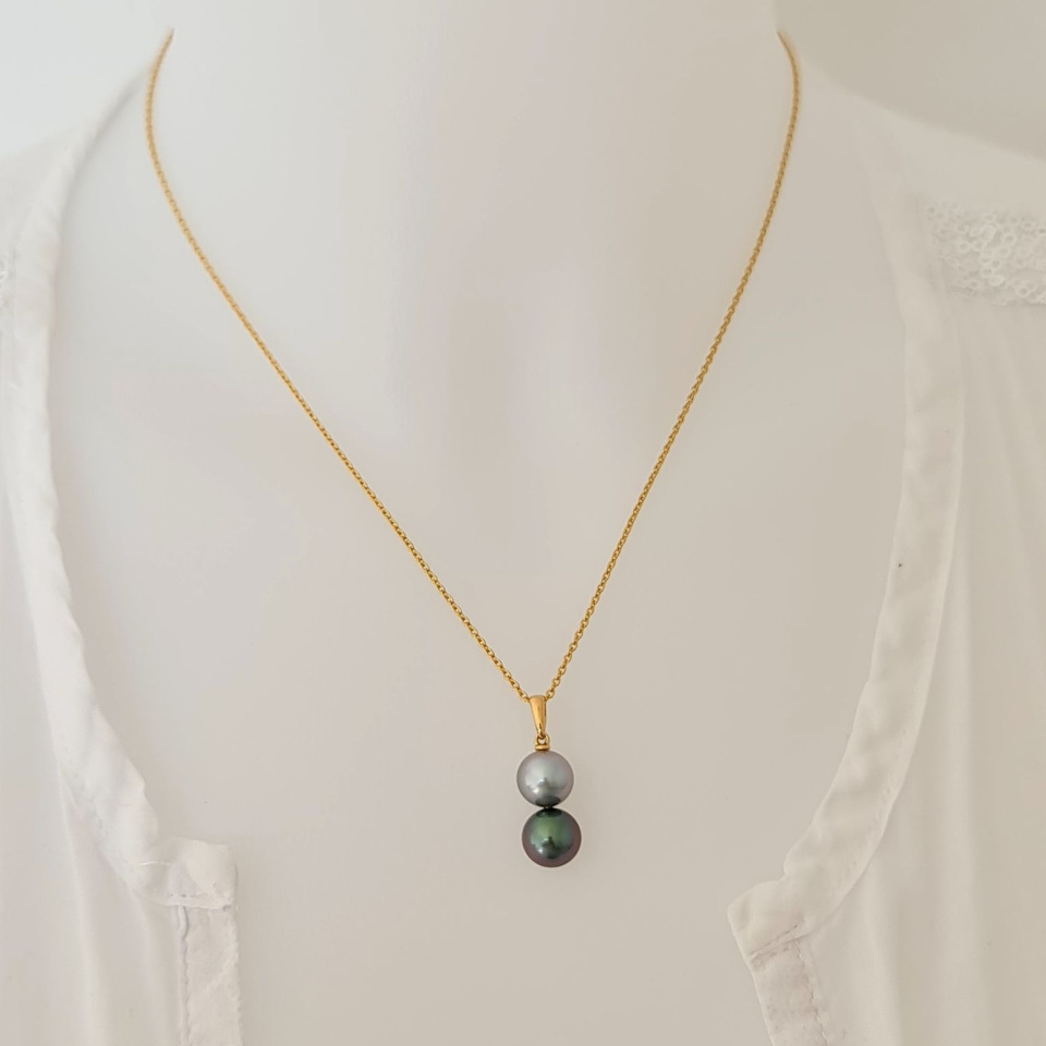 Toi & Moi Rikitea - Pendentif Or Jaune et Perles de Tahiti d'Exception