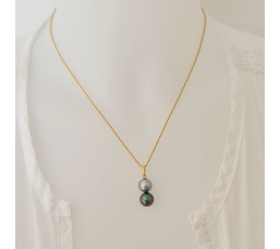 Toi & Moi Rikitea - Pendentif Or Jaune et Perles de Tahiti d'Exception