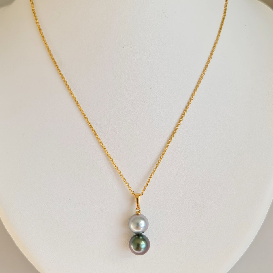 Toi & Moi Rikitea - Pendentif Or Jaune et Perles de Tahiti d'Exception