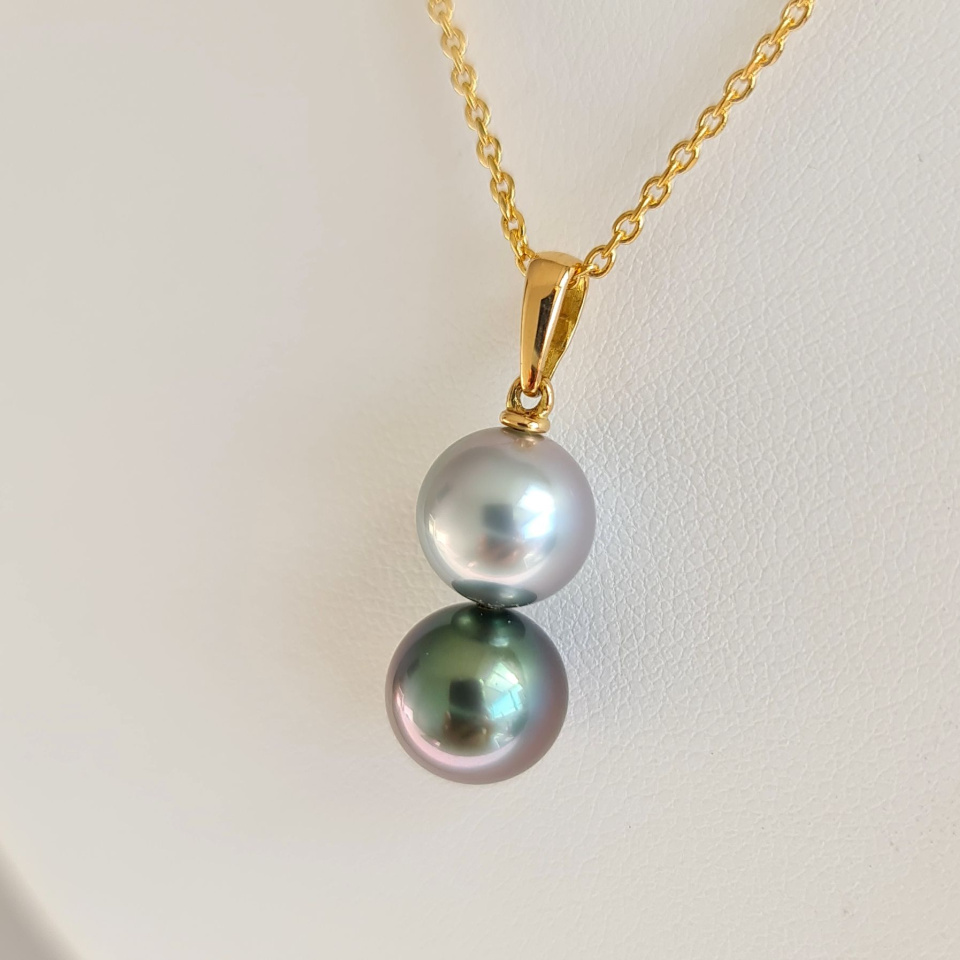 Toi & Moi Rikitea - Pendentif Or Jaune et Perles de Tahiti d'Exception