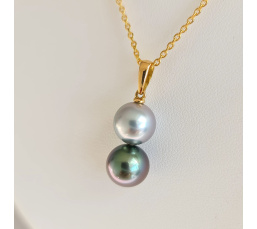 Toi & Moi Rikitea - Pendentif Or Jaune et Perles de Tahiti d'Exception