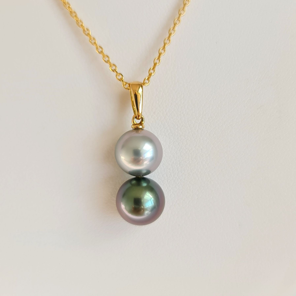 Toi & Moi Rikitea - Pendentif Or Jaune et Perles de Tahiti d'Exception