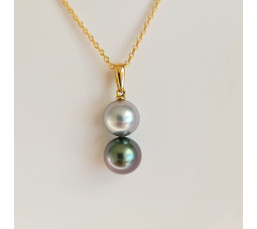 Toi & Moi Rikitea - Pendentif Or Jaune et Perles de Tahiti d'Exception