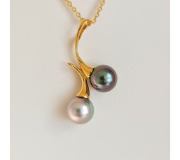 Toi&Moi Bora Bora - Pendentif en Or Jaune et Perles de Tahiti d'Exception