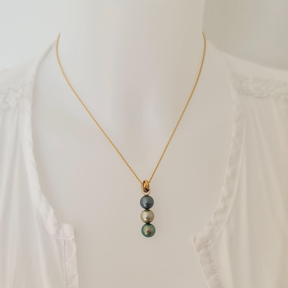 Trio des Iles - Pendentif 3 Ors et Perles de Tahiti d'Exception