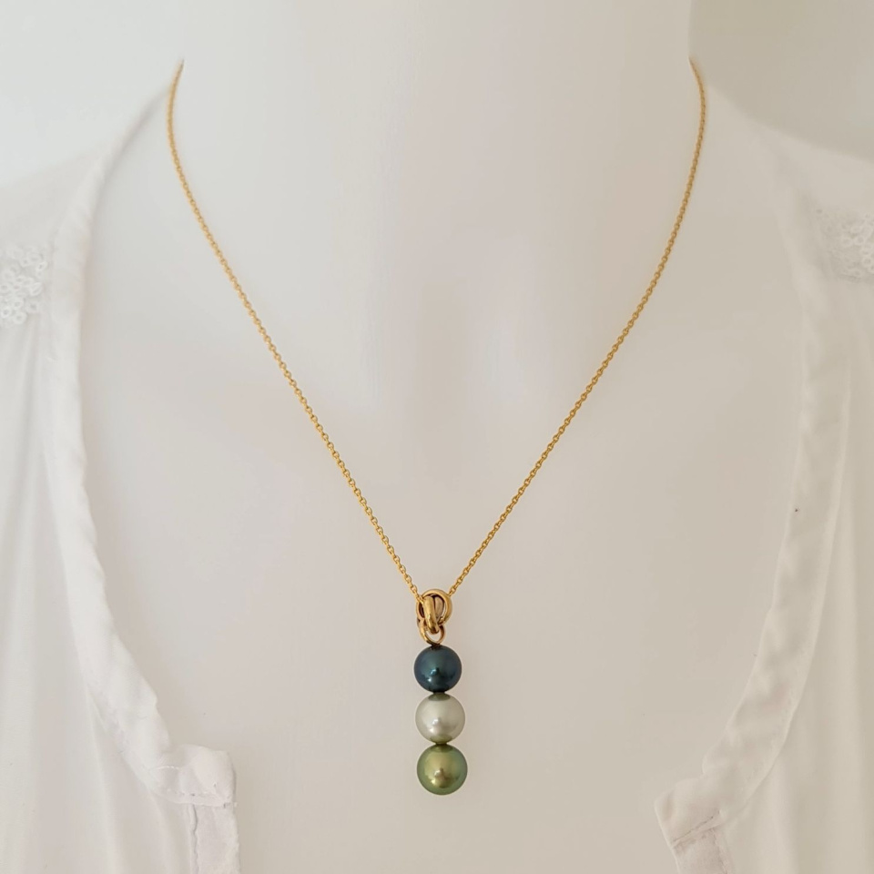 Trio des Iles - Pendentif 3 Ors et Perles de Tahiti d'Exception