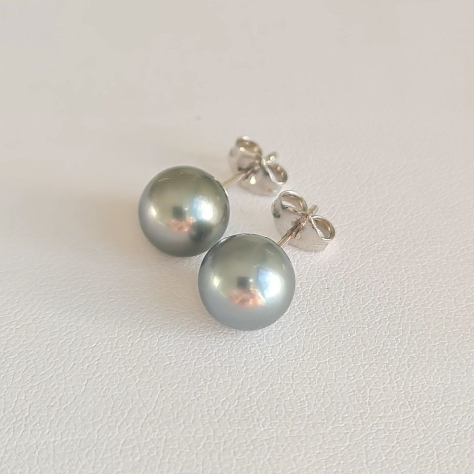 Rimatara - Boucles d'Oreilles Argent Rhodié et Perles de Tahiti