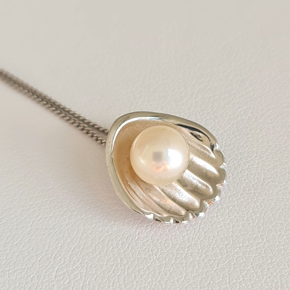 Coquillage - Pendentif Argent Rhodié et Véritable Perle d'Eau Douce