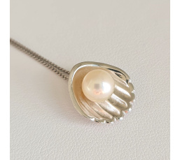 Coquillage - Pendentif Argent Rhodié et Véritable Perle d'Eau Douce