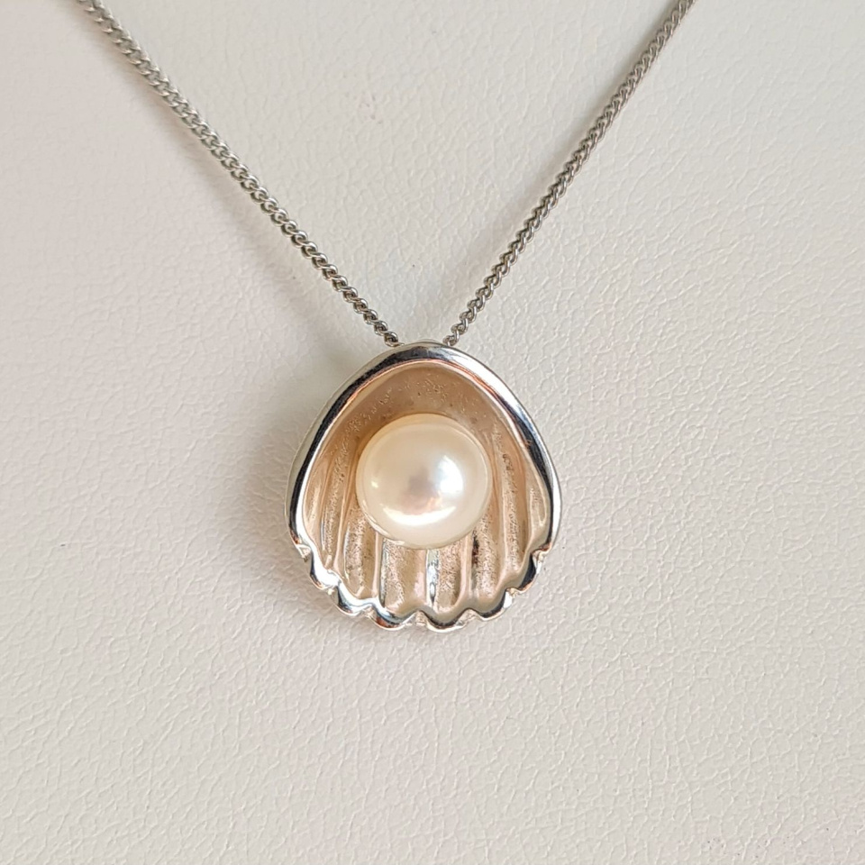 Coquillage - Pendentif Argent Rhodié et Véritable Perle d'Eau Douce