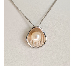 Coquillage - Pendentif Argent Rhodié et Véritable Perle d'Eau Douce