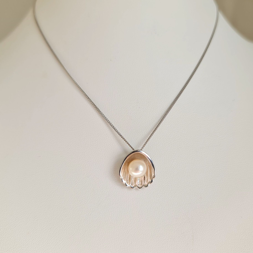 Coquillage - Pendentif Argent Rhodié et Véritable Perle d'Eau Douce