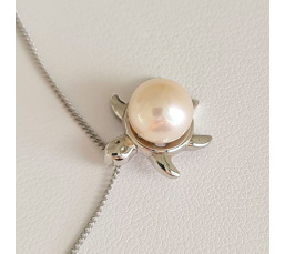 Tortue - Pendentif Argent Rhodié et Véritable Perle d'Eau Douce