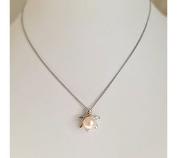 Tortue - Pendentif Argent Rhodié et Véritable Perle d'Eau Douce