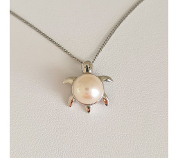 Tortue - Pendentif Argent Rhodié et Véritable Perle d'Eau Douce