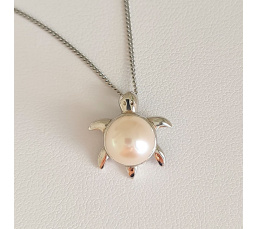 Tortue - Pendentif Argent Rhodié et Véritable Perle d'Eau Douce