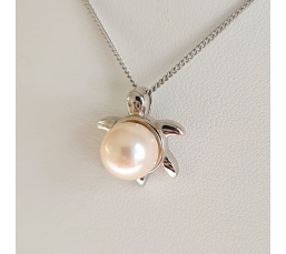 Tortue - Pendentif Argent Rhodié et Véritable Perle d'Eau Douce