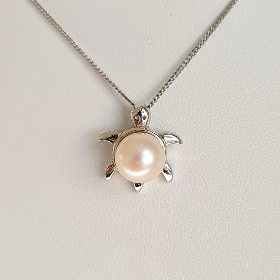 Tortue - Pendentif Argent Rhodié et Véritable Perle d'Eau Douce