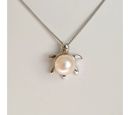 Tortue - Pendentif Argent Rhodié et Véritable Perle d'Eau Douce