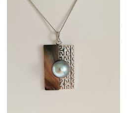 Hiva Oa - Pendentif en Argent, Nacre et Véritable Perle de Tahiti