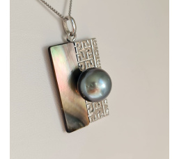 Hiva Oa - Pendentif en Argent, Nacre et Véritable Perle de Tahiti