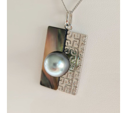 Hiva Oa - Pendentif en Argent, Nacre et Véritable Perle de Tahiti