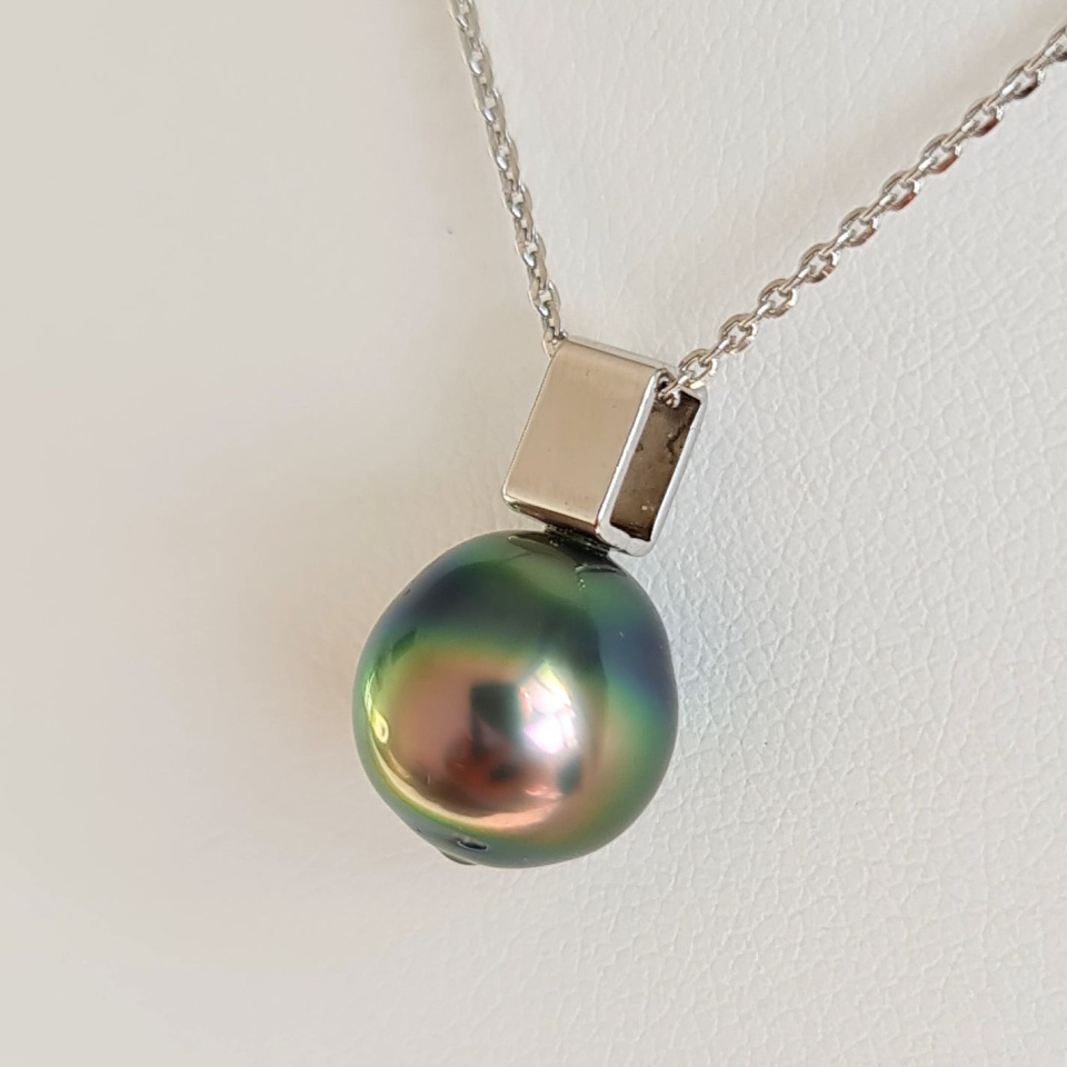 Tea - Pendentif Argent Rhodié et Perle de Tahiti