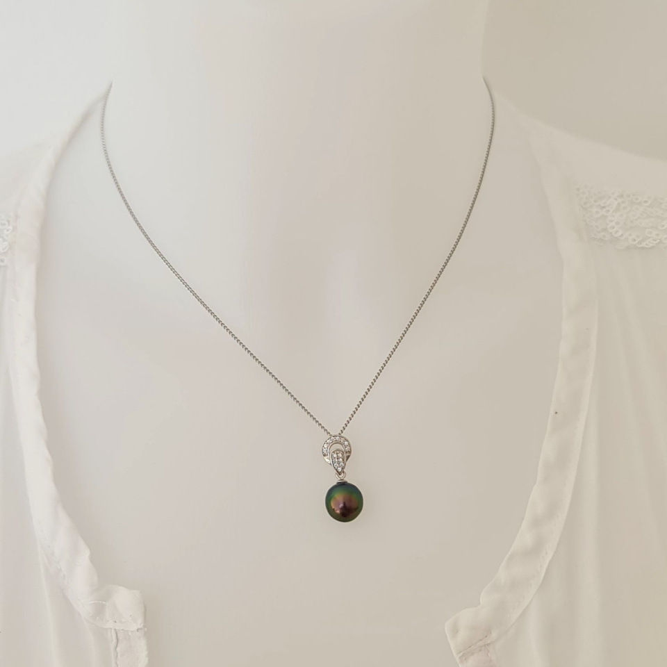Tara - Pendentif Argent Rhodié, Oxydes de zirconium et Perle de Tahiti