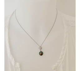 Tara - Pendentif Argent Rhodié, Oxydes de zirconium et Perle de Tahiti
