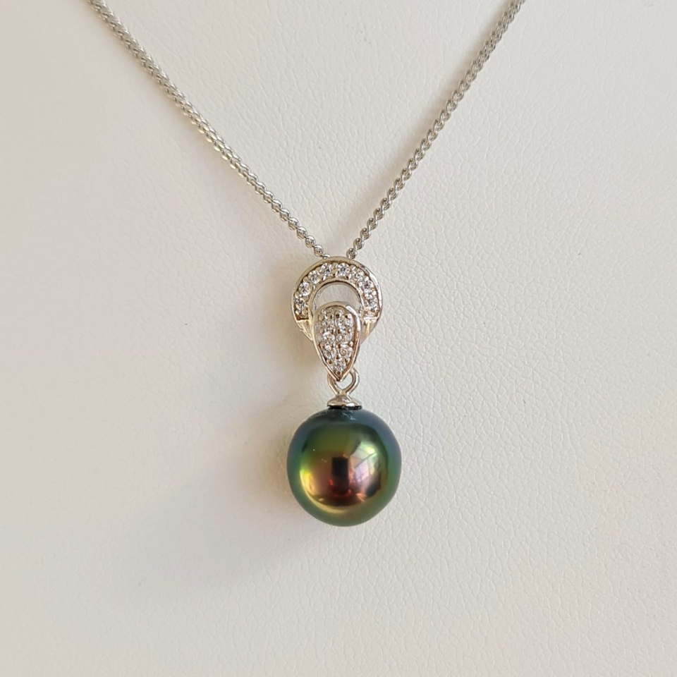 Tara - Pendentif Argent Rhodié, Oxydes de zirconium et Perle de Tahiti