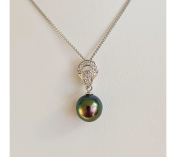 Tara - Pendentif Argent Rhodié, Oxydes de zirconium et Perle de Tahiti