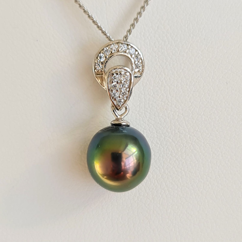 Tara - Pendentif Argent Rhodié, Oxydes de zirconium et Perle de Tahiti