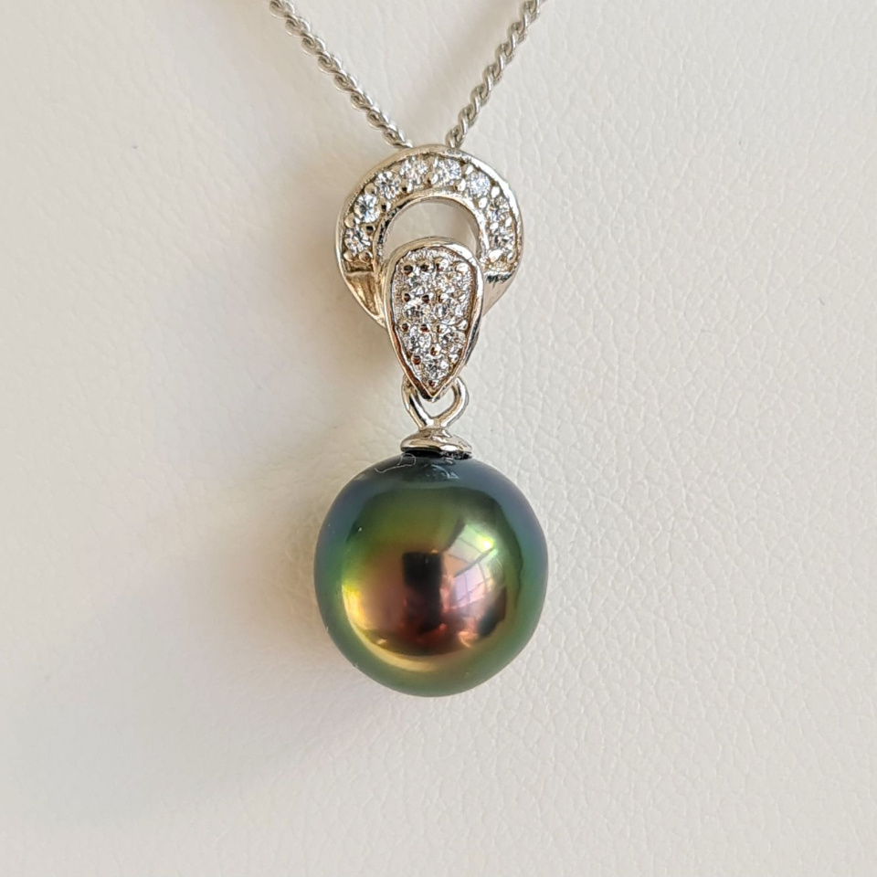 Tara - Pendentif Argent Rhodié, Oxydes de zirconium et Perle de Tahiti