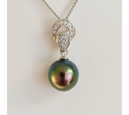 Tara - Pendentif Argent Rhodié, Oxydes de zirconium et Perle de Tahiti
