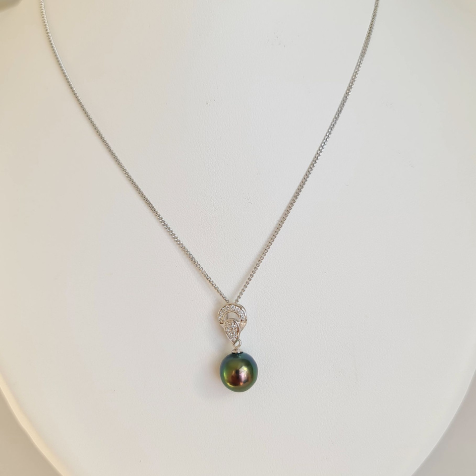 Tara - Pendentif Argent Rhodié, Oxydes de zirconium et Perle de Tahiti