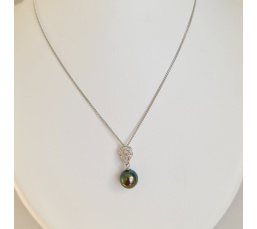 Tara - Pendentif Argent Rhodié, Oxydes de zirconium et Perle de Tahiti