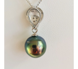 Tara - Pendentif Argent Rhodié, Oxydes de zirconium et Perle de Tahiti